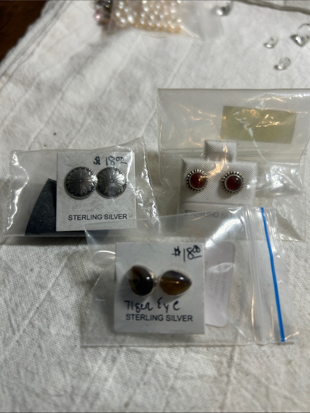 Sterling Silver Tiger Eye and Carnelian Stud Earrings - Assorted Colors